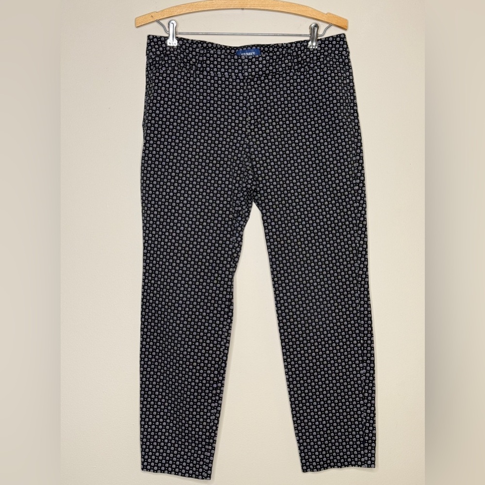 Old Navy Pixie Womens Mid-Rise Black & White Floral Print Regular Pants Sz 10